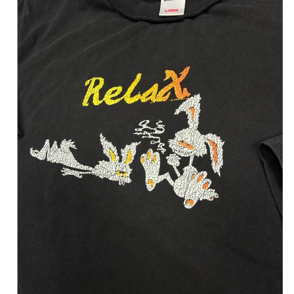 Jungles Jungles Relax Graphic T-Shirt Black Mens Large Vintage Single Stitch
